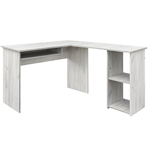 COMIFORT Escritorio Forma L - Mesa de Estudio con Estantería de Estructura Firme, Moderna y Minimalista con 2 Baldas Espaciosas y de Gran Capacidad, Color Kraft