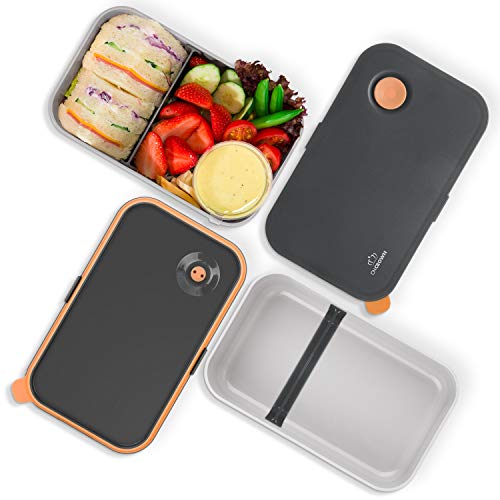 COMLIFE Fiambreras Bento 1000ml, Lunch Box con 2 Compartimentos, Caja de Bento de Alimentos Hermética Sin BPA, Adecuado para Microondas y Lavavajillas, Certificado CE, FDA, RoHS - Naranja