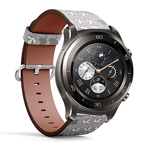 Compatible con Huawei Watch 2 Classic - Correa de Reloj de Piel con pasadores de liberación rápida (diseño Floral, Hojas de Lirio)