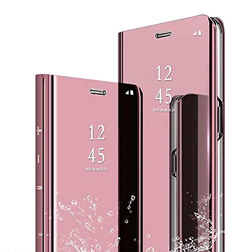 Compatible con Samsung Galaxy A21S (A217F) espejo reflectante LIBRO MIRROR STAND protección cobertura total a doble cara 360° Full Body visualización llamada Rosa