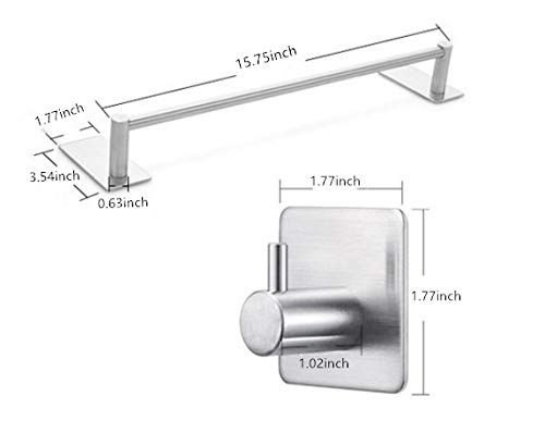 CompraFun Toallero Barra con 2 Ganchos Adhesivos, Toallero de Baño de Acero Inoxidable se Fija sin Agujeros 40CM(plata)