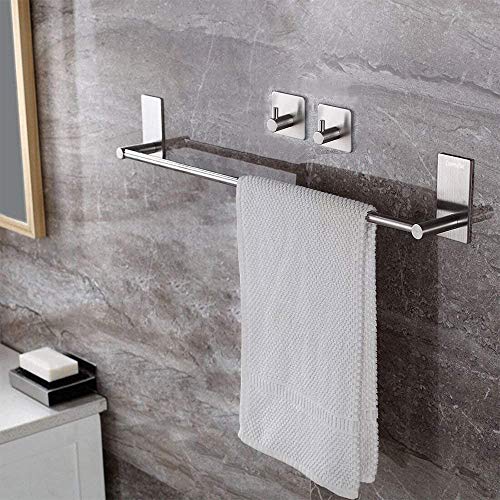 CompraFun Toallero Barra con 2 Ganchos Adhesivos, Toallero de Baño de Acero Inoxidable se Fija sin Agujeros 40CM(plata)