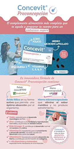 Concevit Preconcepción con Hierro, Folato activo y vitaminas y minerales. 40 Cápsulas blandas