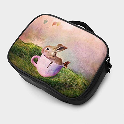 Conejo Conejo de Pascua Bolsa de cosméticos de Viaje de Copa de Vino, Capacidad Cremallera Organizador Bolsa de Maquillaje con asa Superior Bolsa de Almacenamiento portátil para Mujeres