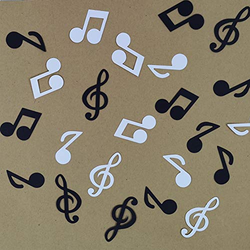 Confeti de notas musicales en blanco y negro para decoración de fiestas temáticas musicales lindo papel troquelado – 120 unidades