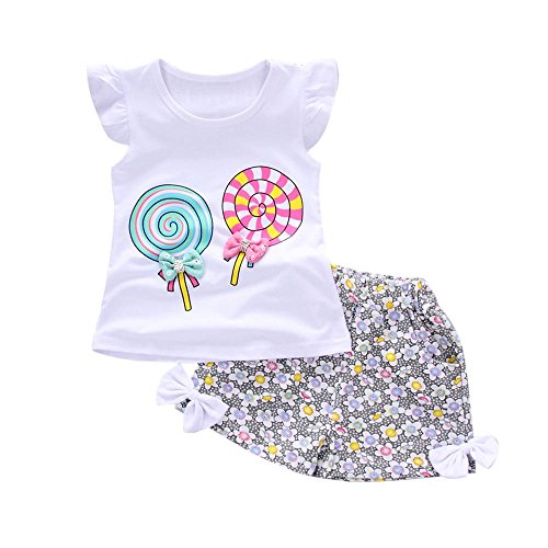 Conjuntos Bebé Niña 2PC Conjunto Ropa Bebe Unisex Recien Nacido Verano 0-24 Meses Niños Impresión de piruleta Camiseta Tops y Florales Pantalones Cortos vpass