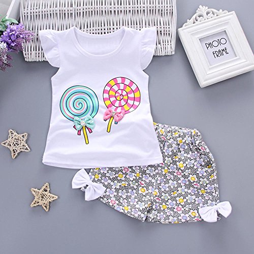 Conjuntos Bebé Niña 2PC Conjunto Ropa Bebe Unisex Recien Nacido Verano 0-24 Meses Niños Impresión de piruleta Camiseta Tops y Florales Pantalones Cortos vpass