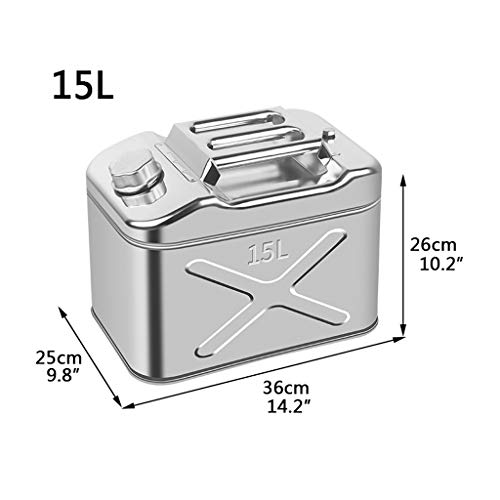 Contenedor de gasolina Bote de gasolina 10L / 15L / 20L / 25L tanque de combustible de acero inoxidable espesado metal de repuesto La gasolina y el diesel Tanque de almacenamiento Metal Bidón para Com