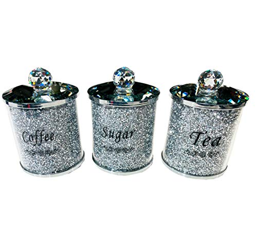 Contenedores de cristal estilo diamante para café, té, azúcar, cocina, latas de almacenamiento, frascos, set de té, café, azúcar, diamante triturado, joya suelta, ideal para regalo a uno