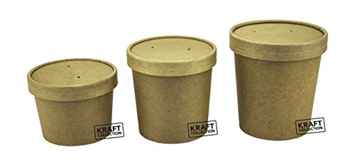 Contenedores de sopa desechables Kraft marrón con tapas - 25 paquetes de cuencos de sopa de papel - tinas para llevar de 16 oz perfectas para recipientes de helado y deli