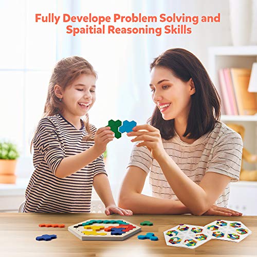 Coogam De Madera Hexágono Rompecabezas - Bloque de Forma Tangram Rompecabezas Juguete Geometría Lógica IQ Juego Stem Montessori Regalo Educativo para Todas Las Edades Desafío