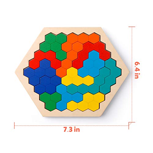 Coogam De Madera Hexágono Rompecabezas - Bloque de Forma Tangram Rompecabezas Juguete Geometría Lógica IQ Juego Stem Montessori Regalo Educativo para Todas Las Edades Desafío