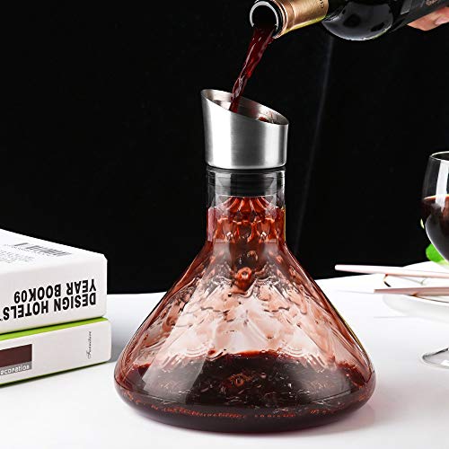 Cooko Aireador Decantador de vino,Jarra de Respiración de Vino con Tapa de Vertido,Vidrio Soplado a Mano,Accesorio de Vino de Lujo para Regalo (1500 ml)