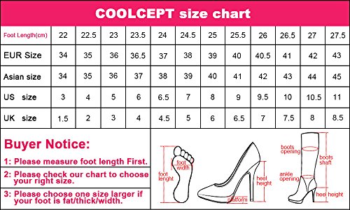 COOLCEPT Mujer Clásico Cremallera Botas Media Pierna Tacón Ancho Caliente Trabajo Invierno Zapatos Black-Danli Size 39 Asian