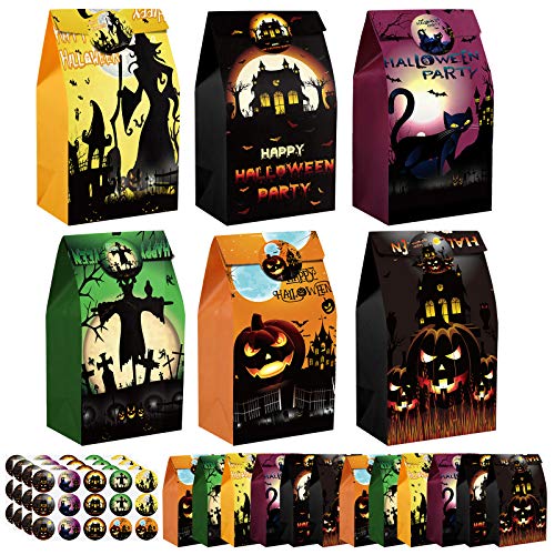 Cooraby 30 bolsas de papel para Halloween Goodie Bolsas de Halloween Calabaza Bolsas de Truco o Trato Bolsas de Papel para Suministros de Fiesta