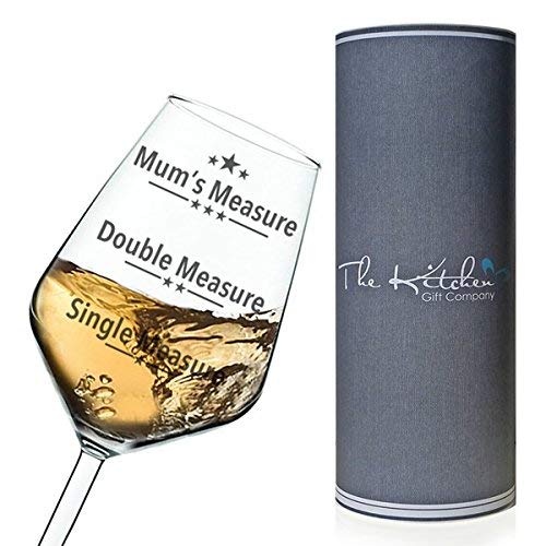 Copa de vino con texto en Medida única, Medida doble, Medida de las madres, para vino tinto o blanco, en tubo de regalo