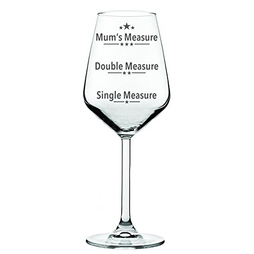 Copa de vino con texto en Medida única, Medida doble, Medida de las madres, para vino tinto o blanco, en tubo de regalo