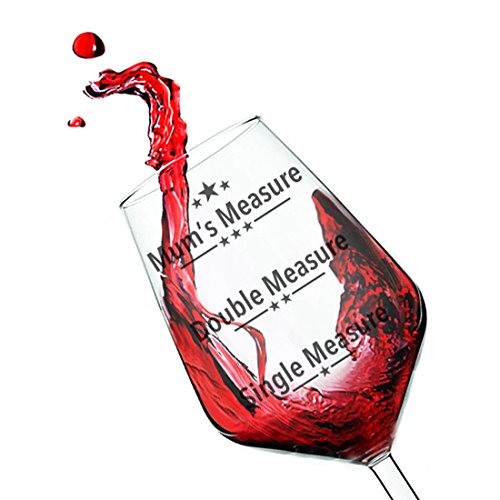 Copa de vino con texto en Medida única, Medida doble, Medida de las madres, para vino tinto o blanco, en tubo de regalo