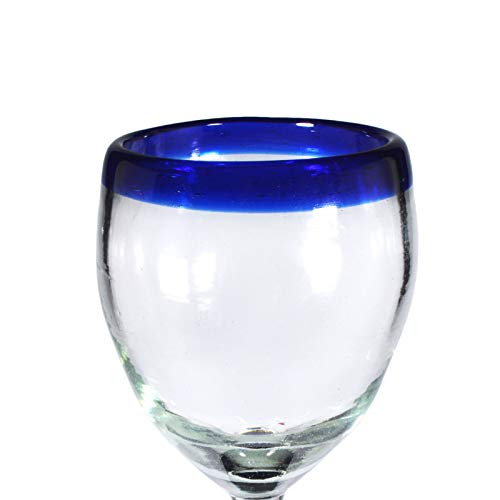 Copas para Vino Tinto, juego de 4 pzas, de vidrio reciclado y borde azul