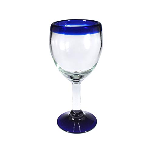 Copas para Vino Tinto, juego de 4 pzas, de vidrio reciclado y borde azul