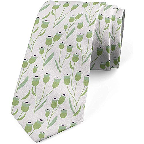 Corbata de Hombre, Hojas de Plantación de Verano, 8cm, Verde Pistacho Blanco