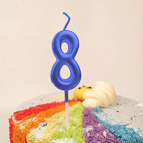 Coriver Set de 28 piezas de velas numerales, 10 piezas de velas numerales de cumpleaños Número 0-9 Decoración de adorno de pastel de brillo y 18 piezas de velas metálicas de pastel largo (Blue)