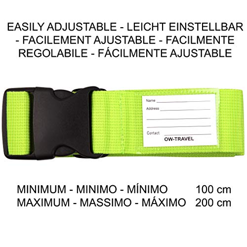 Correas para Equipaje, Cinturones de la Maleta Ajustables de Equipaje de Viaje Cinturones, Accesorios de Viaje Embalaje con Ranura para Etiquetas de identificación (2 - Verde)