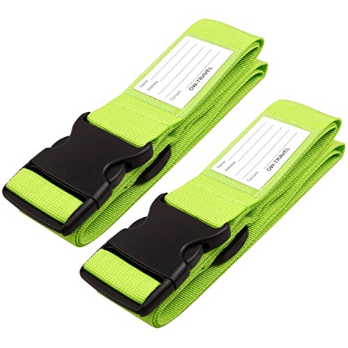 Correas para Equipaje, Cinturones de la Maleta Ajustables de Equipaje de Viaje Cinturones, Accesorios de Viaje Embalaje con Ranura para Etiquetas de identificación (2 - Verde)