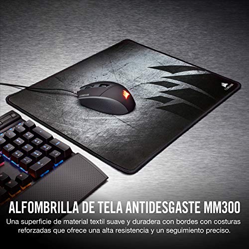 Corsair MM300 Alfombrilla de ratón para juego superficie paño antidezgaste, Tamaño Medio, Negro