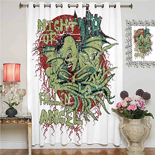 Cortina de ventana de vampiro de noche de ángel caído, zombi demoníaco, caza, pesadilla, ojales, paneles impresos, panel individual, 203 x 274 cm, para decoración del hogar, verde, rojo y negro