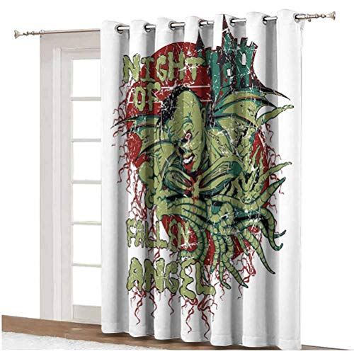 Cortina de ventana de vampiro de noche de ángel caído, zombi demoníaco, caza, pesadilla, ojales, paneles impresos, panel individual, 203 x 274 cm, para decoración del hogar, verde, rojo y negro