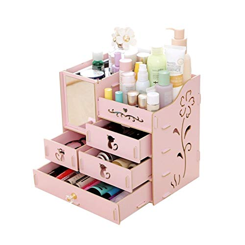 Cosmetic jewelry storage box Caja de almacenamiento caja de almacenamiento espejo de aumento de gran capacidad de ensamblaje de madera de varios cajón de caja de almacenamiento caja de la joyería