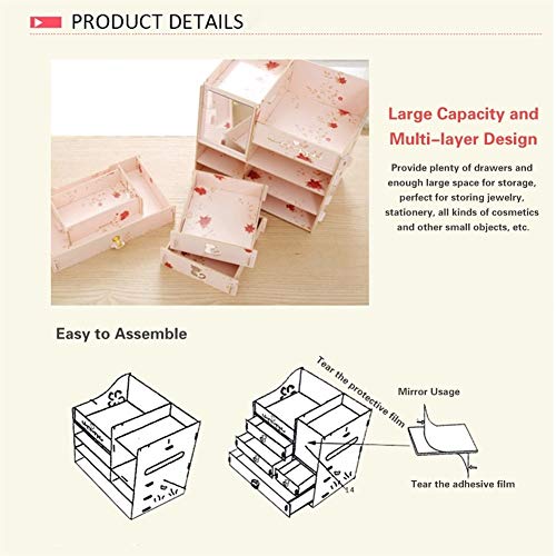 Cosmetic jewelry storage box Caja de almacenamiento caja de almacenamiento espejo de aumento de gran capacidad de ensamblaje de madera de varios cajón de caja de almacenamiento caja de la joyería