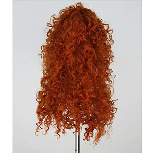 COSPLAZA Deep Orange Kinky Curly Cabello largo para niñas Valiente Heroína Aventura Animación Personaje de dibujos animados Juego de rol Peluca de cosplay