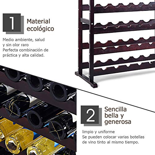 COSTWAY Estante de Vino Botellero para 24 Botellas Madera con Soporte para Copa de Vino Colgante