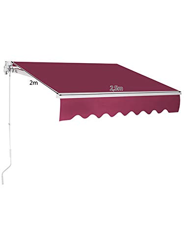 COSTWAY Toldo con Brazo Plegable de 2,5 x 2 Metros Toldo Manual Impermeable y Resistente a los Rayos UV Toldo para Balcón Terraza Puerta Ventana (Vino Rojo)