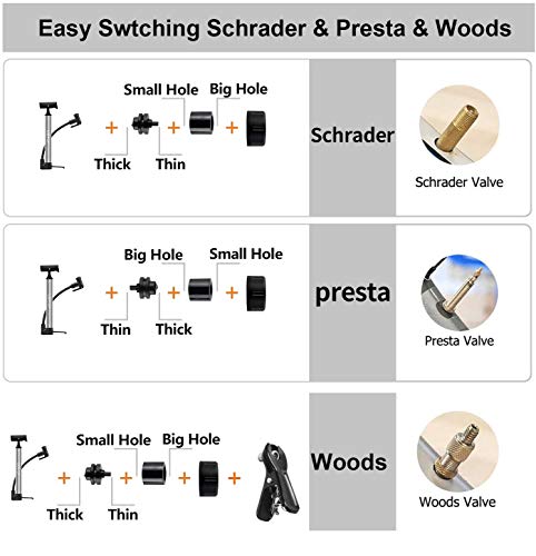 COTOP Bomba para Bicicleta, Mini Bombas de Aire para Bicicletas con Manguera Flexible y adaptadores, se Adapta a la válvula Presta y Schrader y a la Aguja de la Bomba de Bola de la válvula Woods