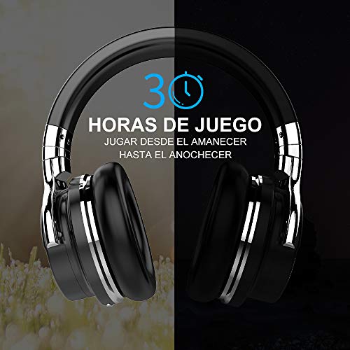 COWIN E7 Auriculares inalámbricos Bluetooth con bajos profundos, Almohadillas de Protección Cómodo, 30 Horas de Tiempo de Juego para Viajes (Negro)