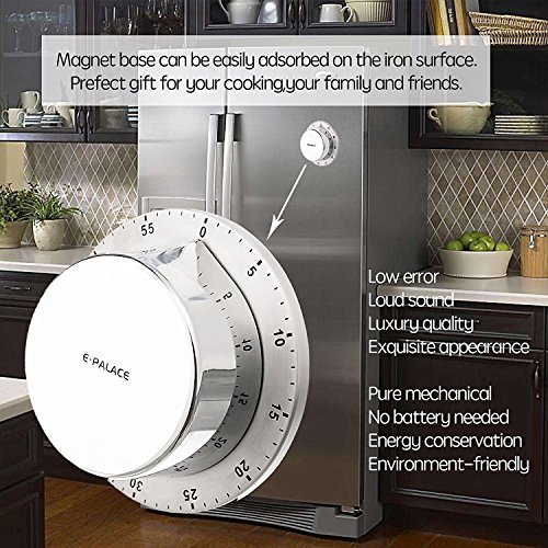 Cozywind Temporizador de Cocina Reloj Temporizador Magnetico y Mecánico de 60 Minutos Alarma Reloj de Acero Inoxidable Cocina Herramienta,Color Plata