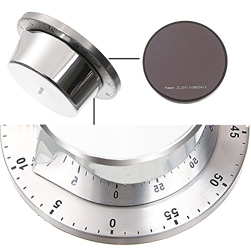 Cozywind Temporizador de Cocina Reloj Temporizador Magnetico y Mecánico de 60 Minutos Alarma Reloj de Acero Inoxidable Cocina Herramienta,Color Plata