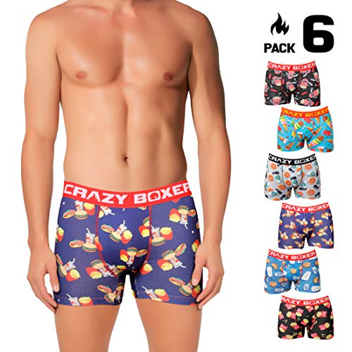 Crazy Boxer T097-1-M Set 6 Boxer Microfibra (92% poliéster-8% Elastano), Multicolor, M Hombres