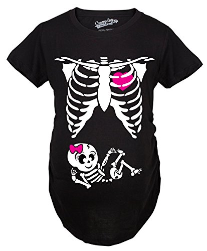 Crazy Dog Tshirts - Maternity Baby Girl Skeleton Cute Halloween Pregnancy Bump Tshirt (Black) - S - Camiseta De Maternidad