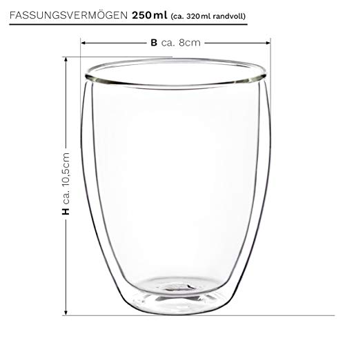 Creano Conjunto de 2 Grandes Vasos "Alto" Térmicos de Doble Pared, Vidrio de Borosilicato Resistente al Calor, Vidrio de Café/Vidrio de Té | 250ml