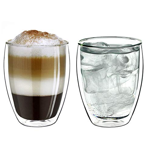 Creano Conjunto de 2 Grandes Vasos "Alto" Térmicos de Doble Pared, Vidrio de Borosilicato Resistente al Calor, Vidrio de Café/Vidrio de Té | 250ml