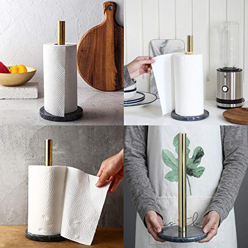 Create Idea Soporte de Papel Vertical Industrial para encimera de Cocina y baño de mármol Negro para Almacenamiento de latón