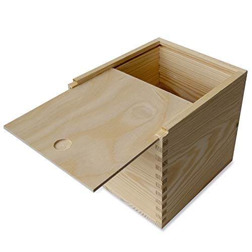 Creative Deco Caja Madera Natural Pañuelos Papel Cuadrada | 13 x 14,5 x 14 cm | Fondo Deslizante | Dispensador de Servilletas Cubo | Ideal para Decoupage Decoración y Almacenamiento