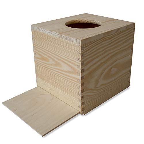 Creative Deco Caja Madera Natural Pañuelos Papel Cuadrada | 13 x 14,5 x 14 cm | Fondo Deslizante | Dispensador de Servilletas Cubo | Ideal para Decoupage Decoración y Almacenamiento