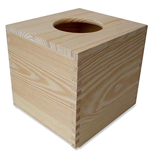 Creative Deco Caja Madera Natural Pañuelos Papel Cuadrada | 13 x 14,5 x 14 cm | Fondo Deslizante | Dispensador de Servilletas Cubo | Ideal para Decoupage Decoración y Almacenamiento