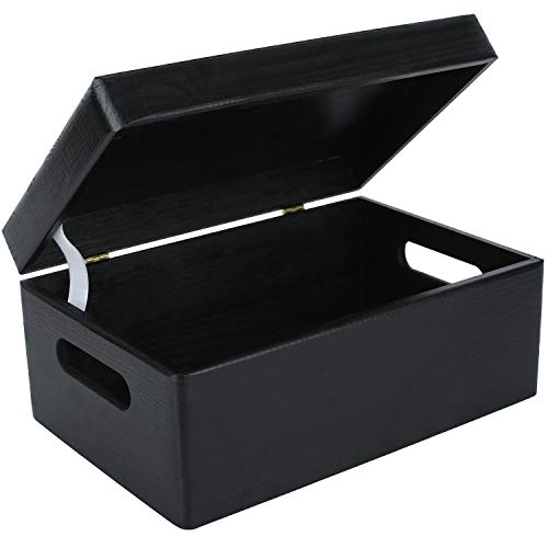 Creative Deco Negro Grande Caja de Madera para Juguetes | 30 x 20 x 14 cm (+/-1cm) | con Tapa y Asas Cofre para Decorar | Almacenaje Documentos, Objetos de Valor, Herramientas