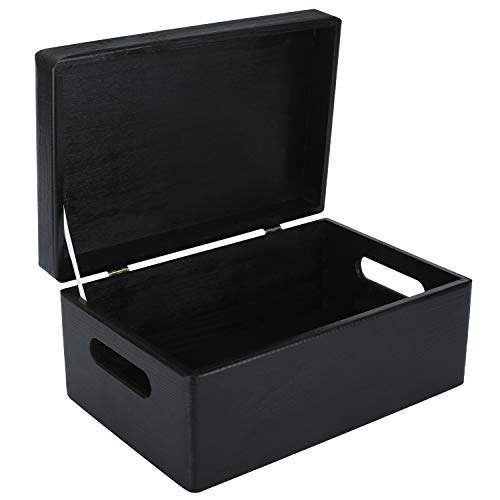 Creative Deco Negro Grande Caja de Madera para Juguetes | 30 x 20 x 14 cm (+/-1cm) | con Tapa y Asas Cofre para Decorar | Almacenaje Documentos, Objetos de Valor, Herramientas